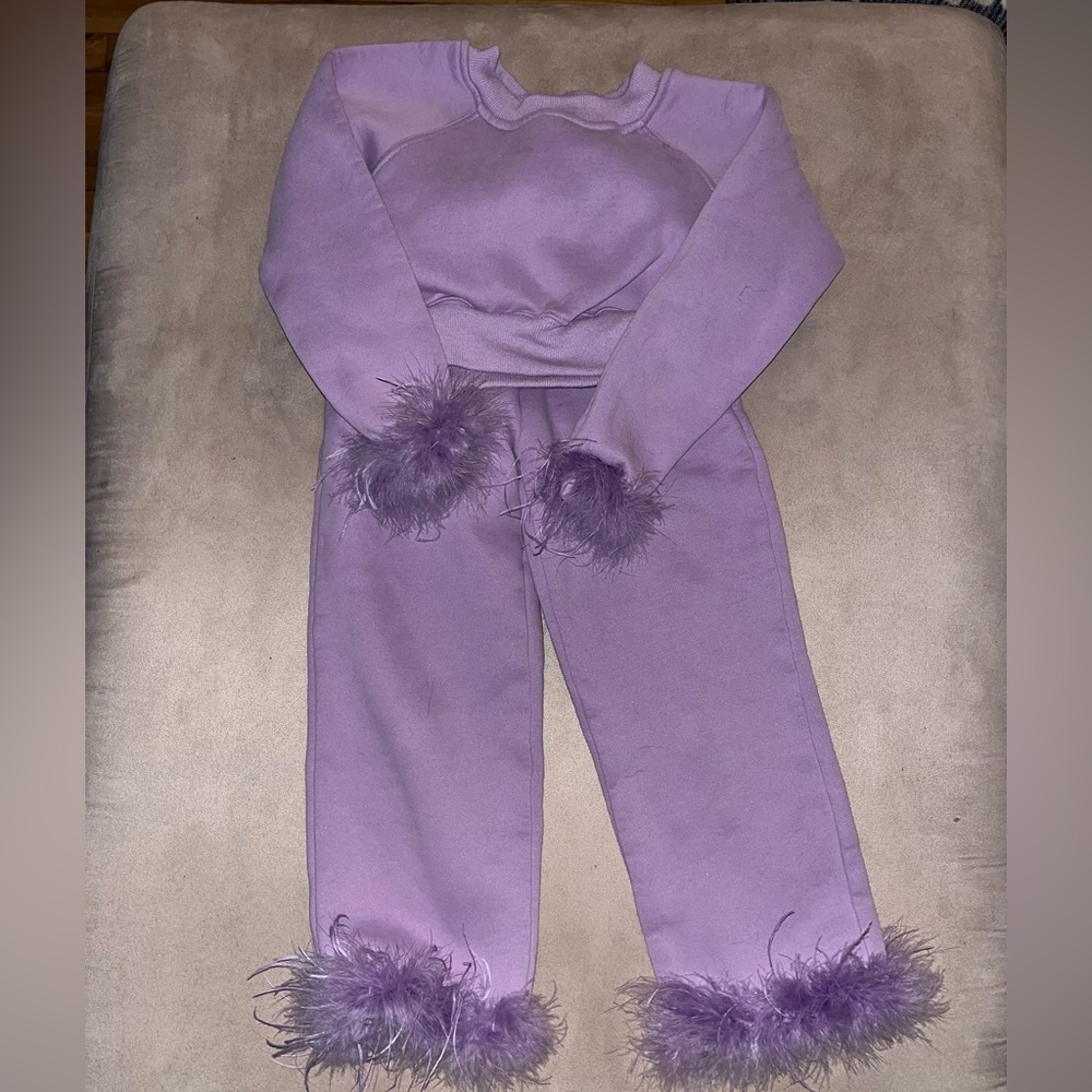 Purple Feather Trimmed Lounge Set